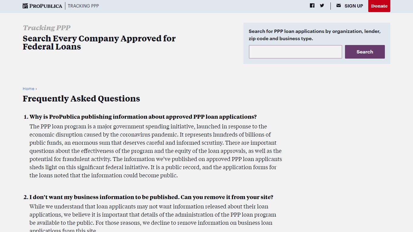 Frequently Asked Questions - Tracking PPP - ProPublica