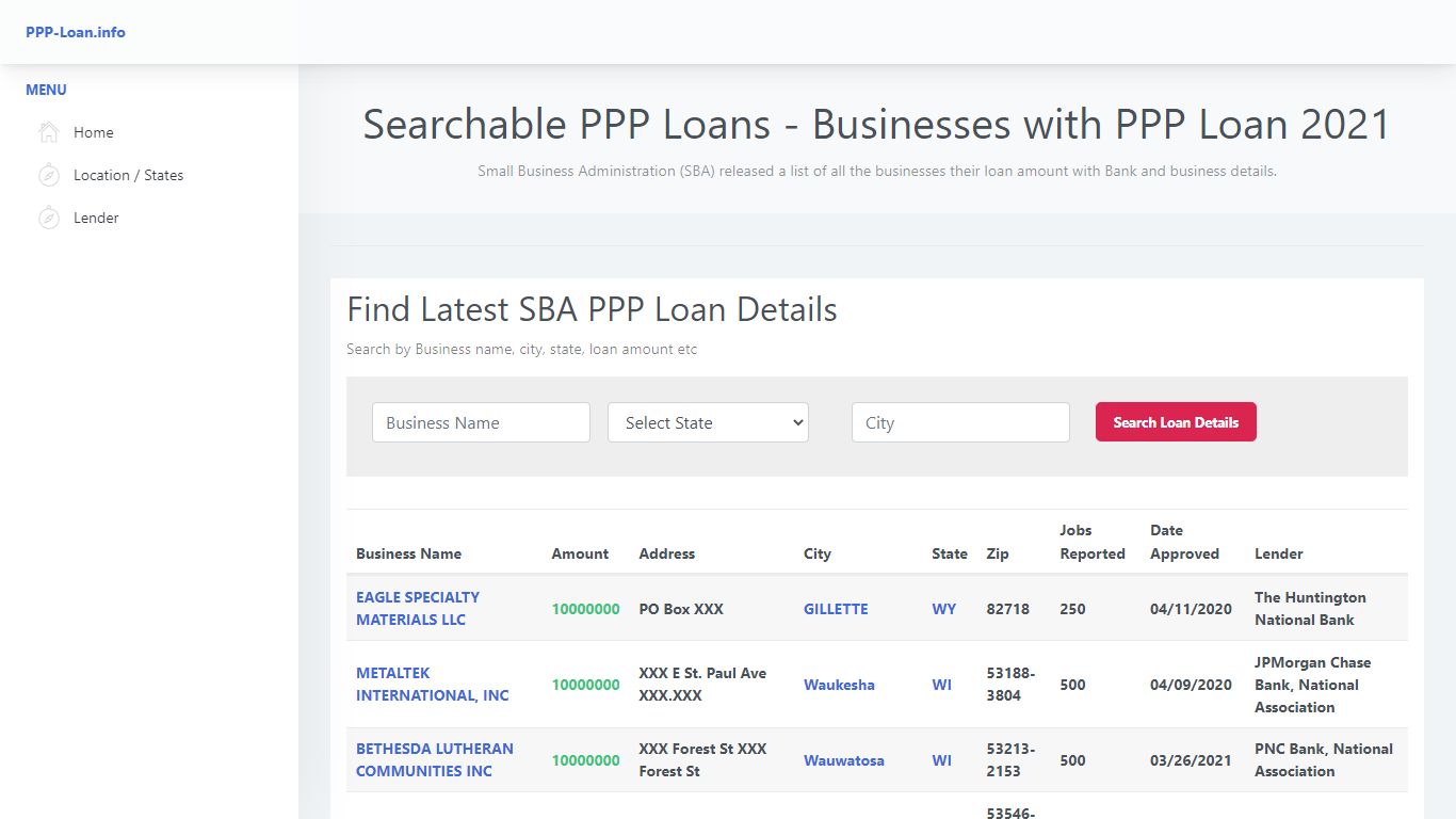 Search Latest PPP Loan List